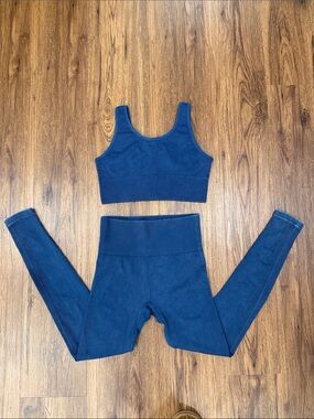 Navy Ribbed Leggings and Bra Set